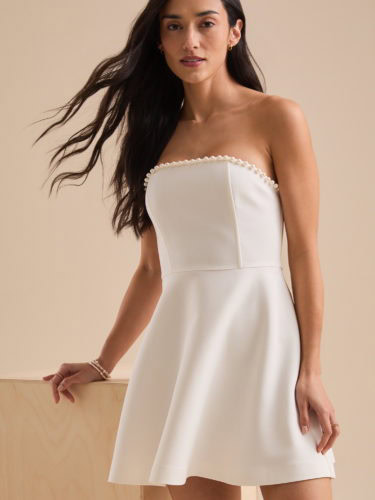 altard state pearl white strapless mini dress
